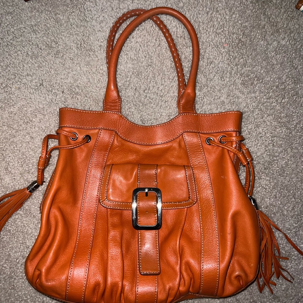 Cole Haan Orange Leather Shoulder Bag with Tassel